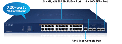 GS-4210-24UP4X — 24-Port 10/100/1000T 802.3bt PoE + 4-Port 10G SFP+ Managed Ethernet Switch, vista 4