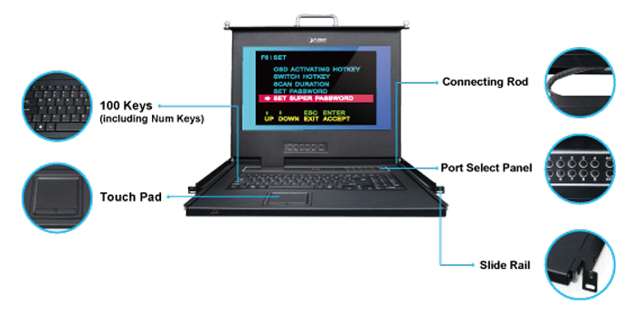 IKVM-210-08M — 17" 8-Port Combo VGA LCD IP KVM Switch, vista 5