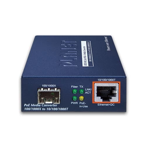 GTP-80x Series — 100/1000BASE-X to 10/100/1000BASE-T PoE+ Media Converter, vista 2