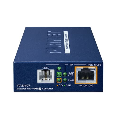VC-231GP — 1-Port 10/100/1000T 802.3at PoE+ Ethernet to VDSL2 Converter, vista 2