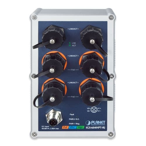 IGS-604HPT-RJ — Industrial IP67-rated 4-Port 10/100/1000T 802.3at PoE + 2-Port 10/100/1000T Managed Ethernet Switch, vista 2