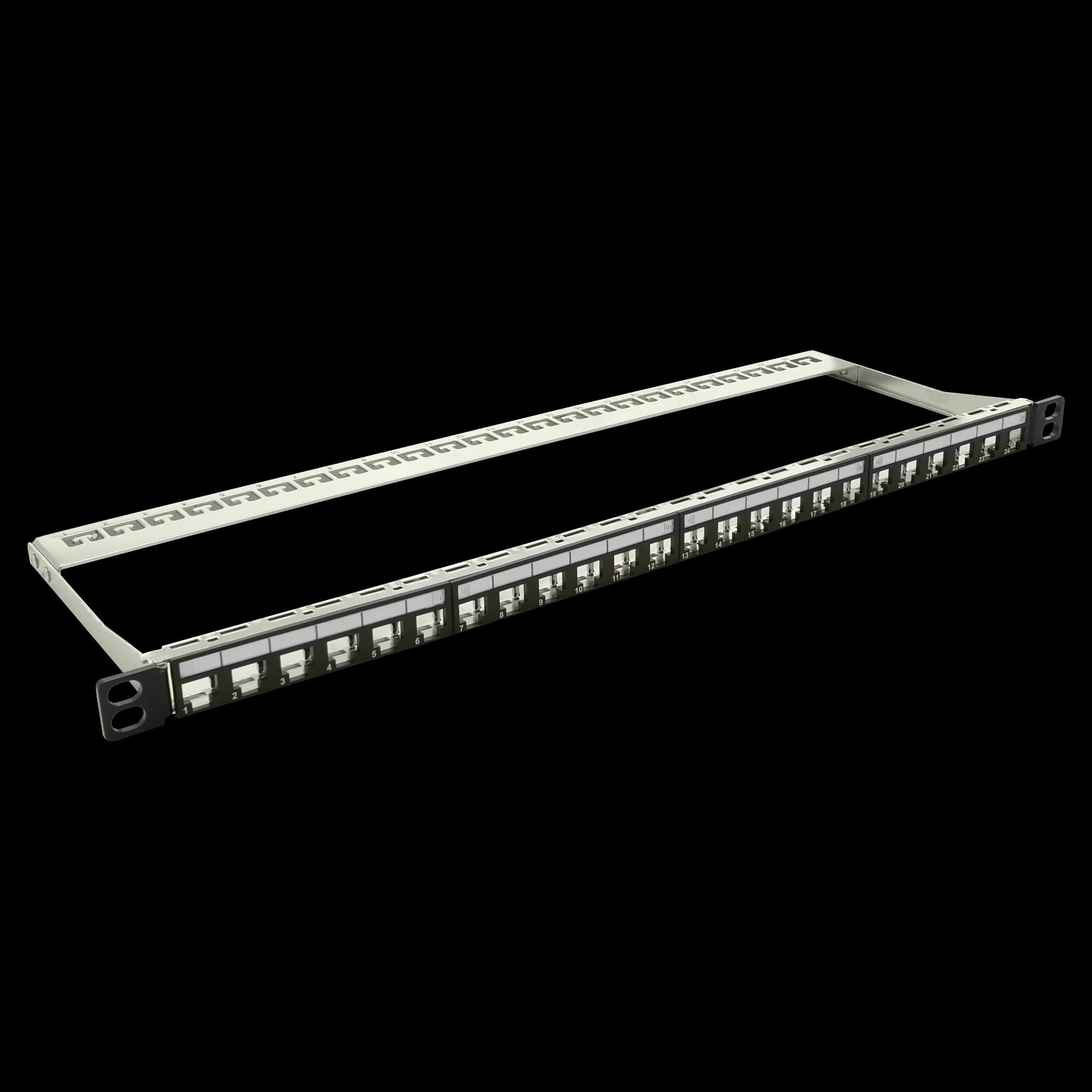 Empty Modular Straight HD Patch Panel | 0.5U CAT-6A | 24 Ports, vista 3